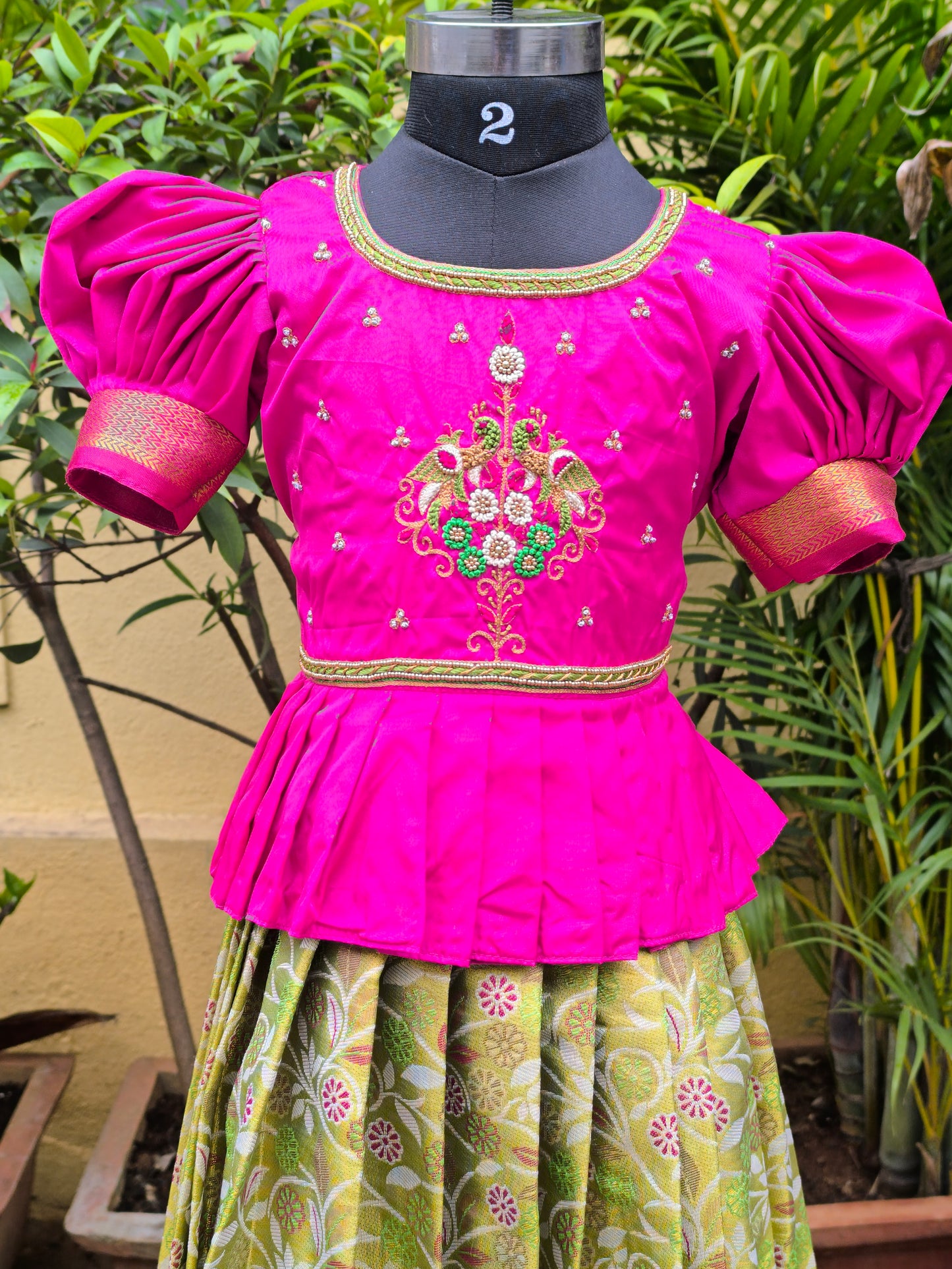 Calla - Semi Kanchipuram Pattu Frocks/Gown with Blouse and Detachable Duppatta with Waist Belt