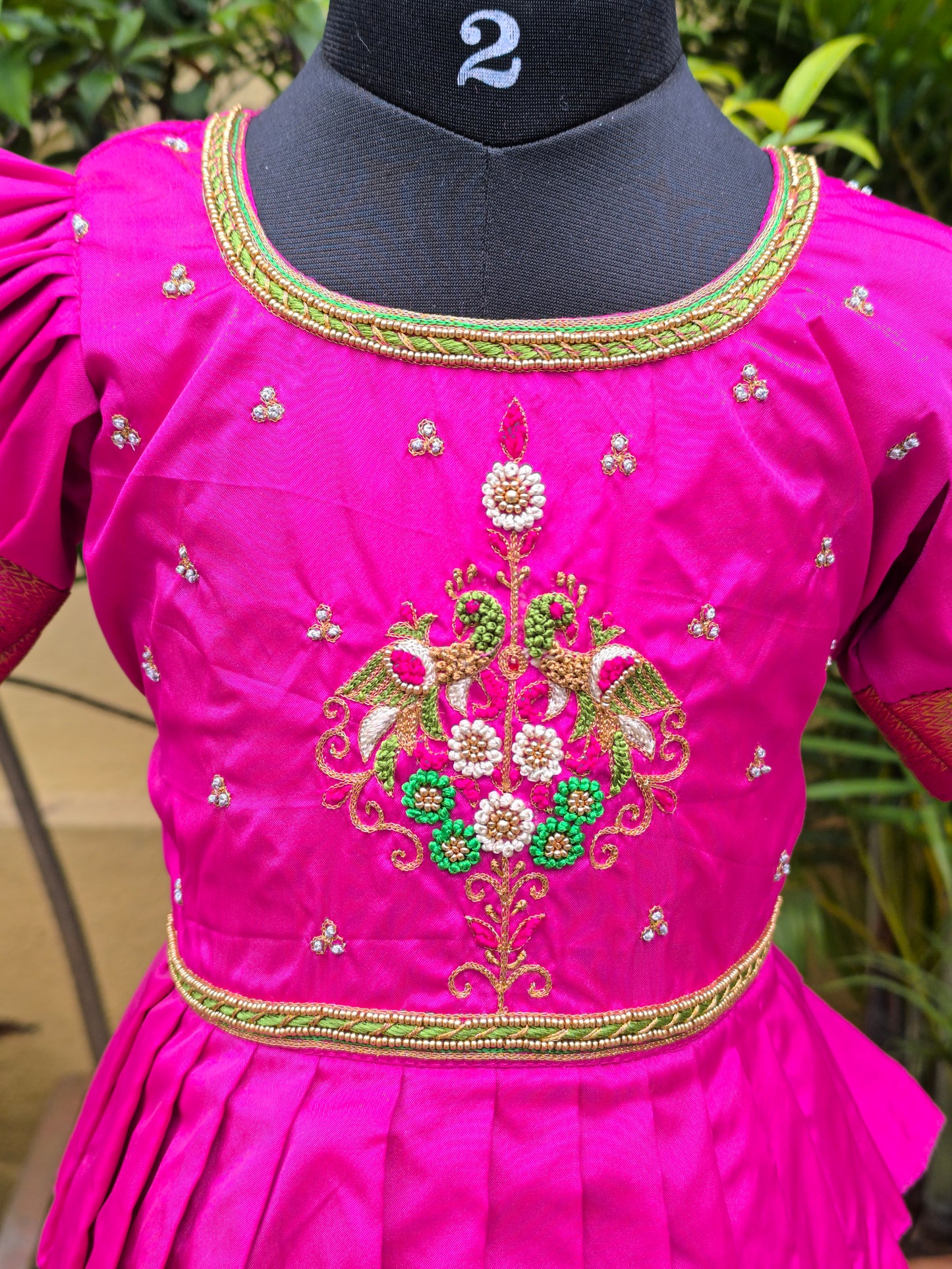 Calla - Semi Kanchipuram Pattu Frocks/Gown with Blouse and Detachable Duppatta with Waist Belt