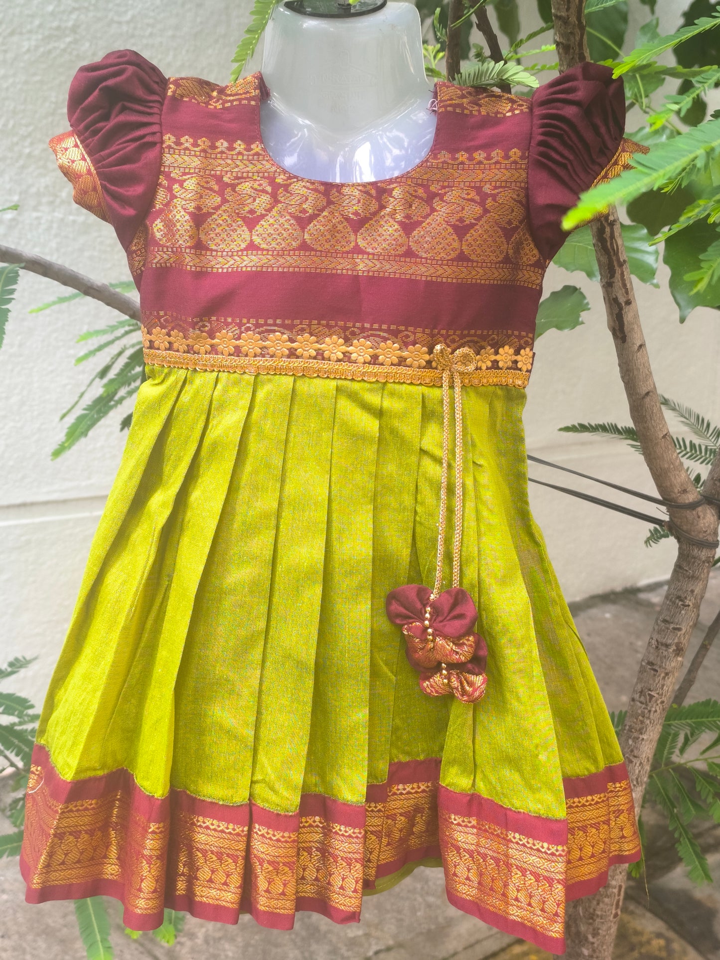 Green Star - Kalyani Cotton Silk Pattu Frocks/Gown