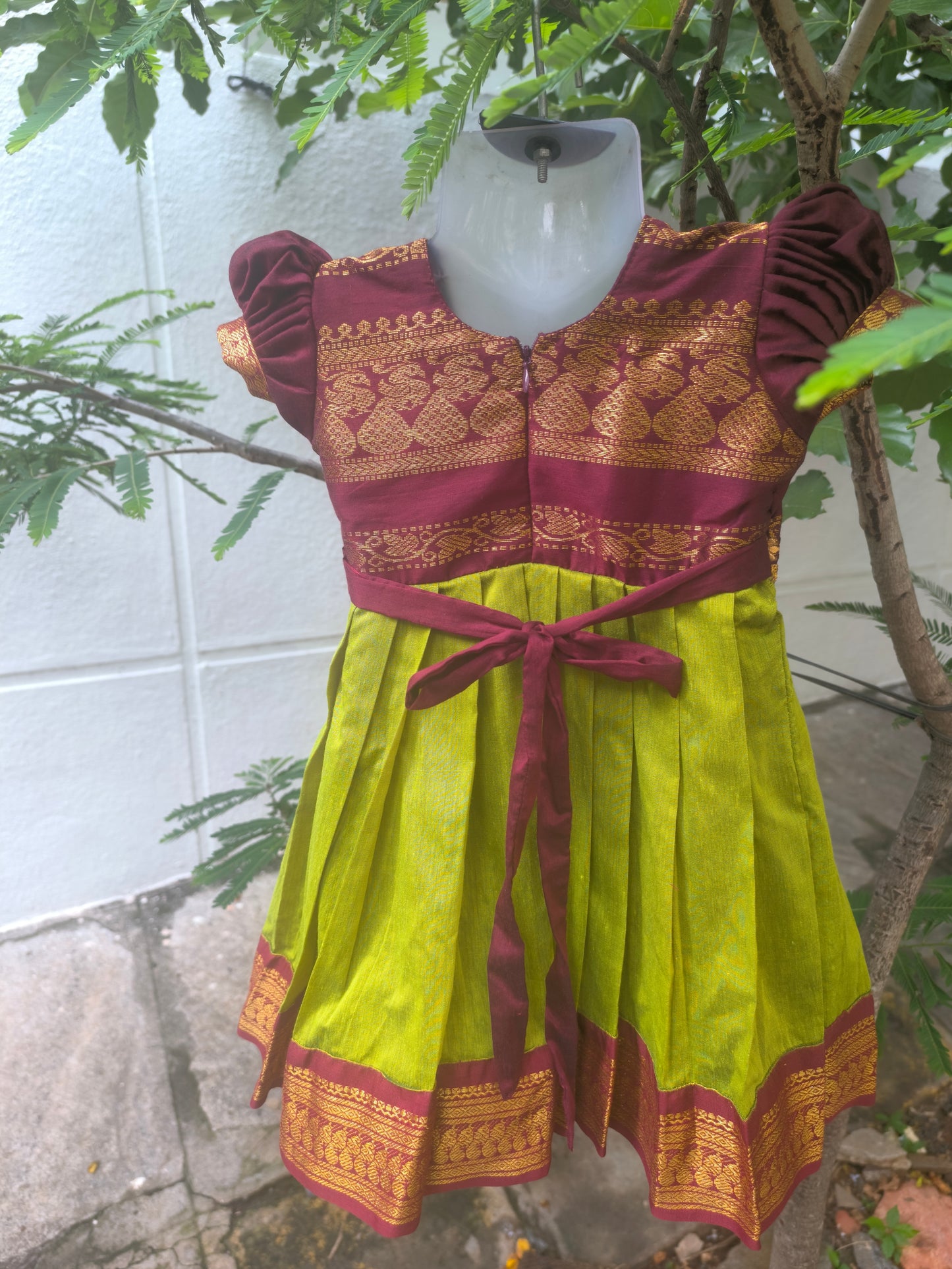 Green Star - Kalyani Cotton Silk Pattu Frocks/Gown