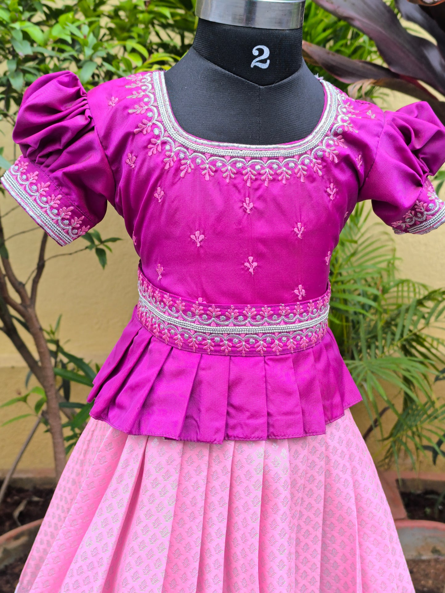 Chives - Semi Kanchipuram Pattu Frocks/Gown with Blouse and Detachable Waist Belt