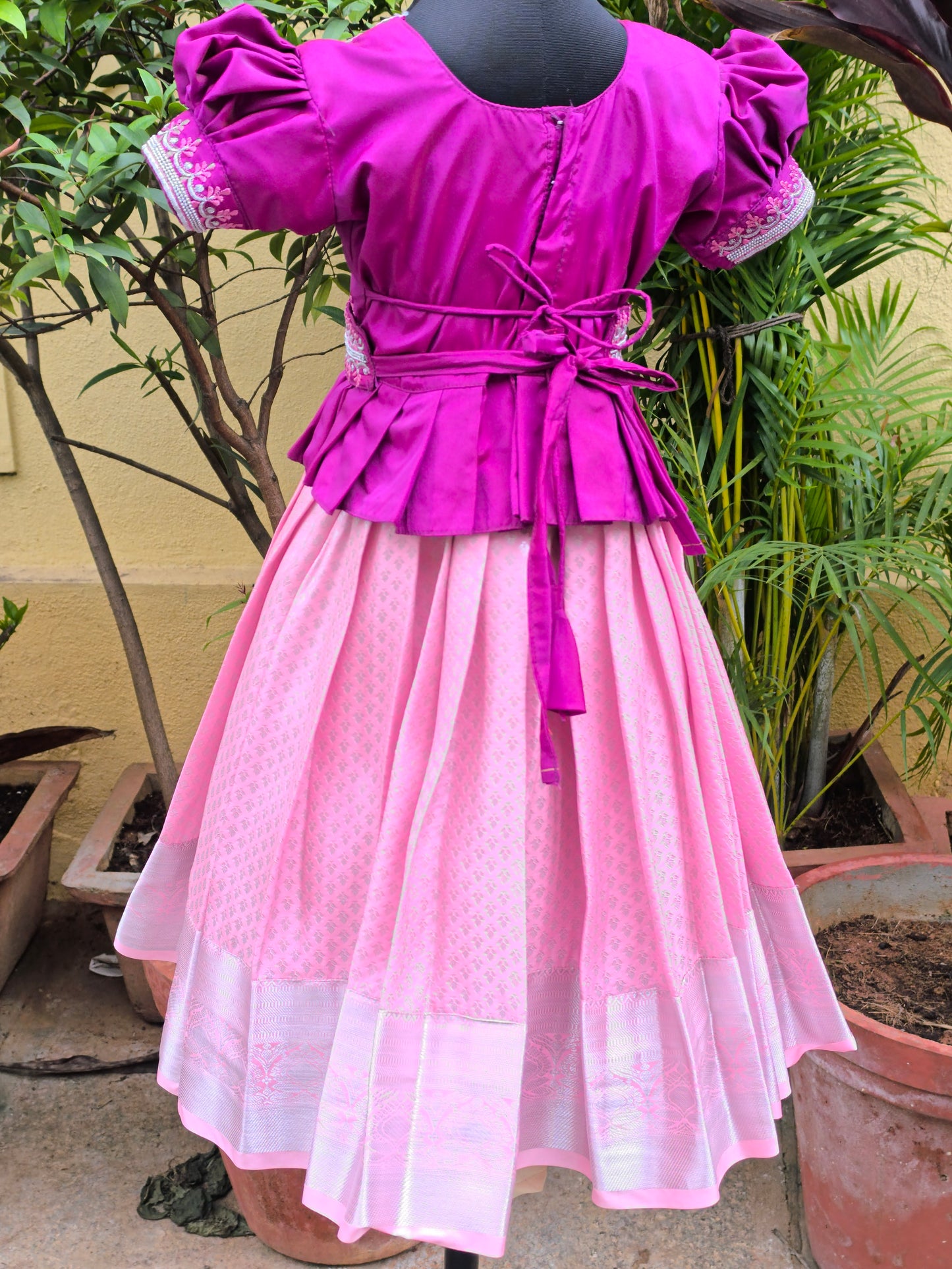 Chives - Semi Kanchipuram Pattu Frocks/Gown with Blouse and Detachable Waist Belt
