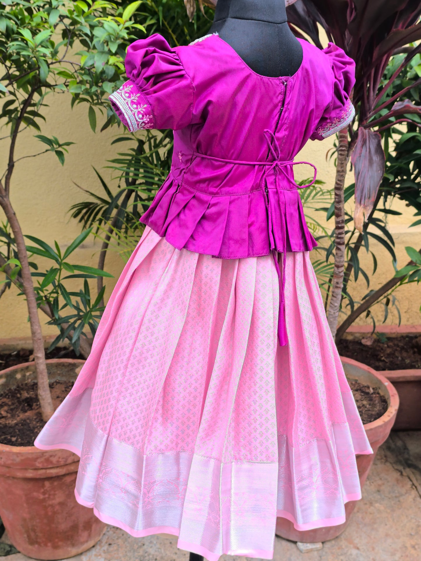 Chives - Semi Kanchipuram Pattu Frocks/Gown with Blouse and Detachable Waist Belt