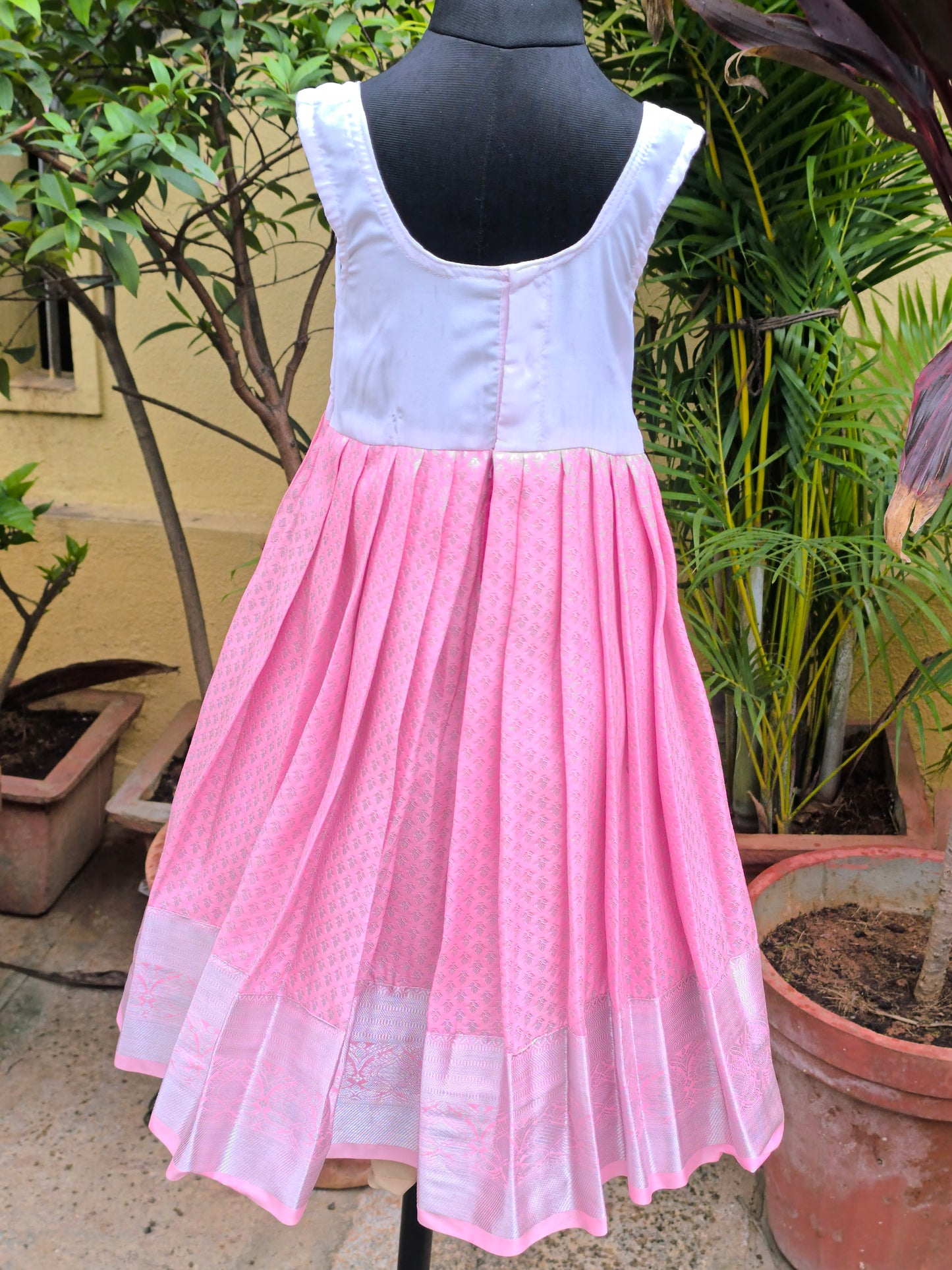 Chives - Semi Kanchipuram Pattu Frocks/Gown with Blouse and Detachable Waist Belt