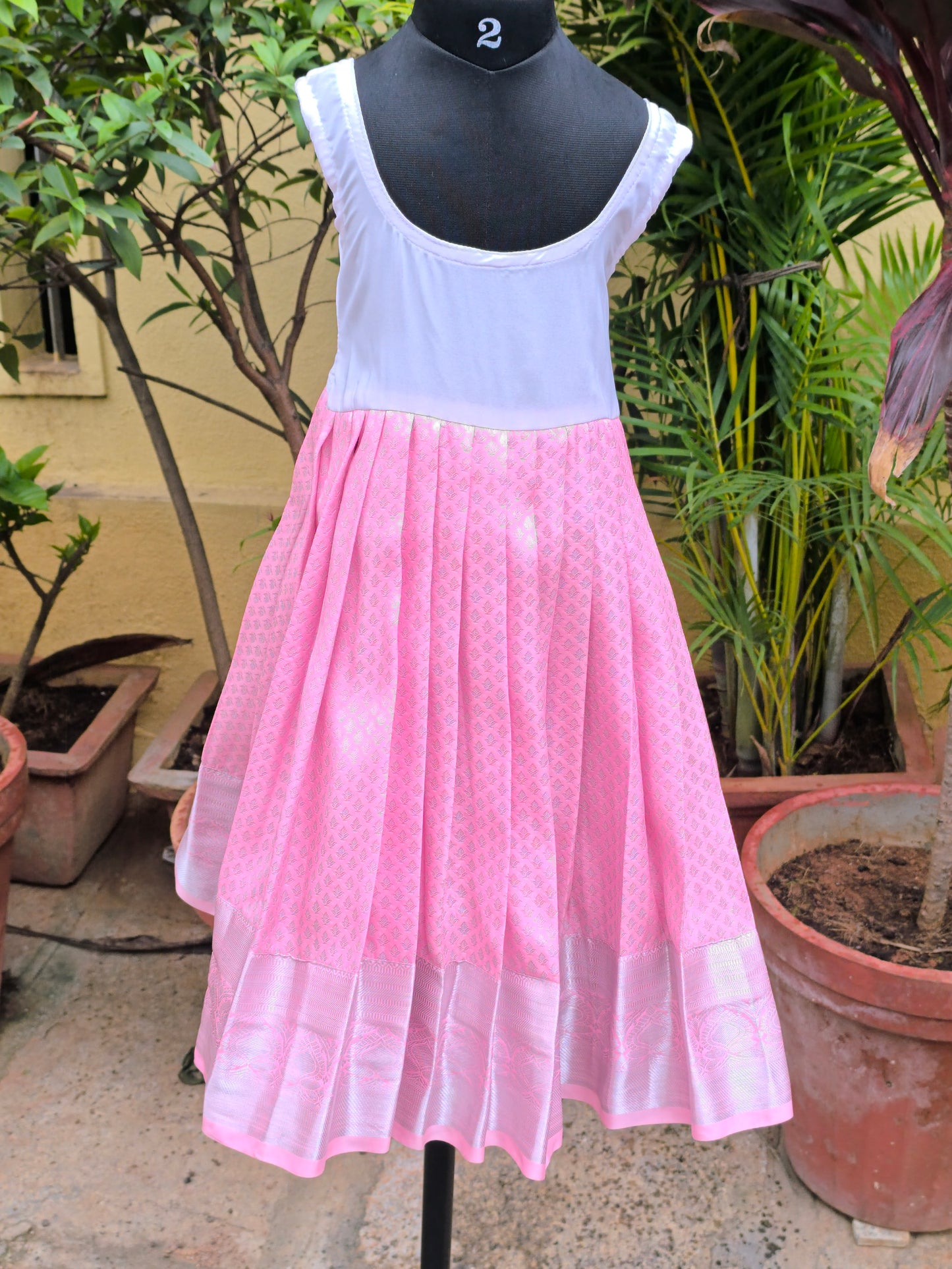 Chives - Semi Kanchipuram Pattu Frocks/Gown with Blouse and Detachable Waist Belt