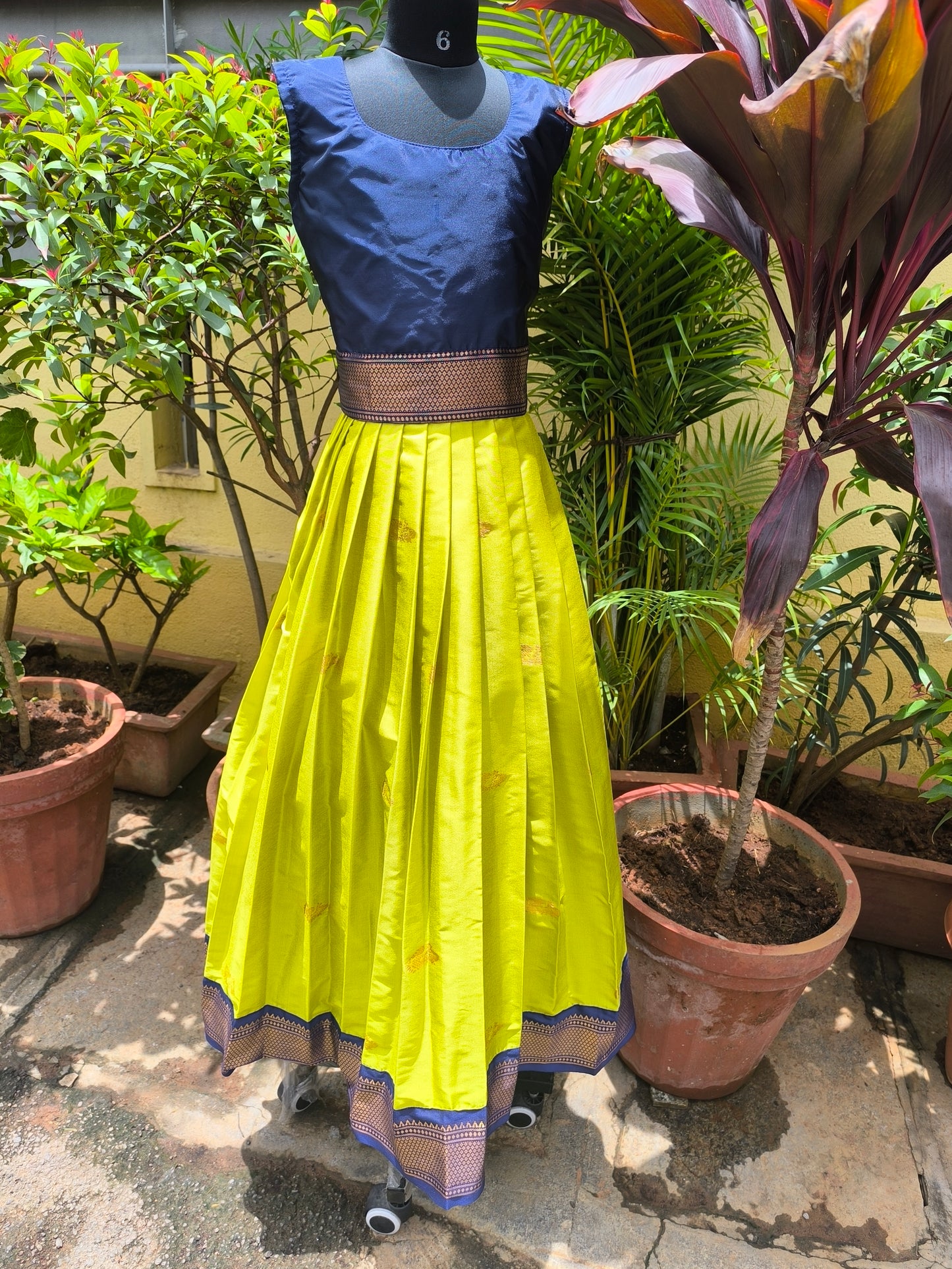 Calla Lilly - Paithani Pattu Frocks/Gown withNavy Blue Blouse