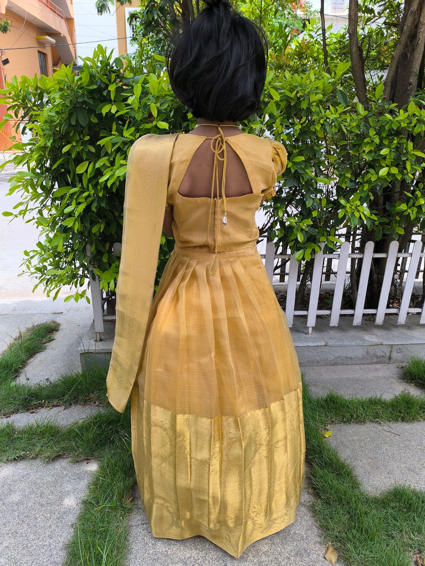 Gold Blossom - Tissue Silk Pattu Paavadai/Langa Blouse