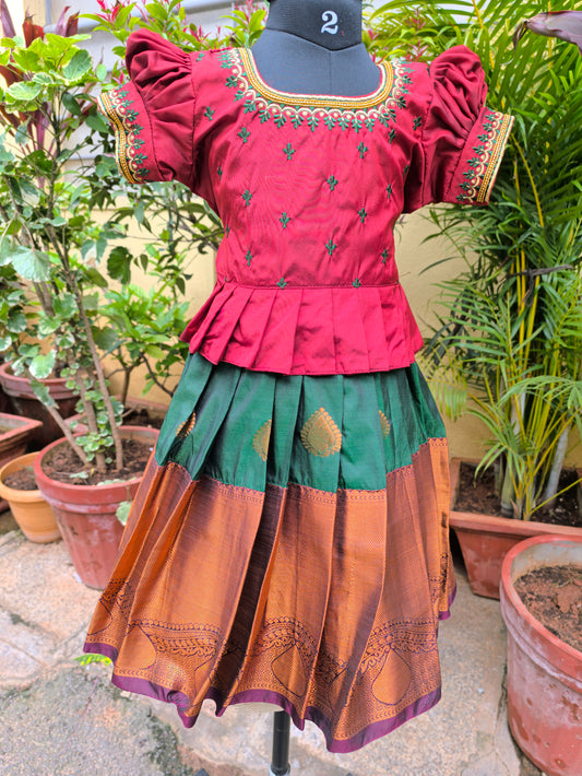 Green Rose - Semi Kanchipuram Pattu Frocks/Gown with Blouse