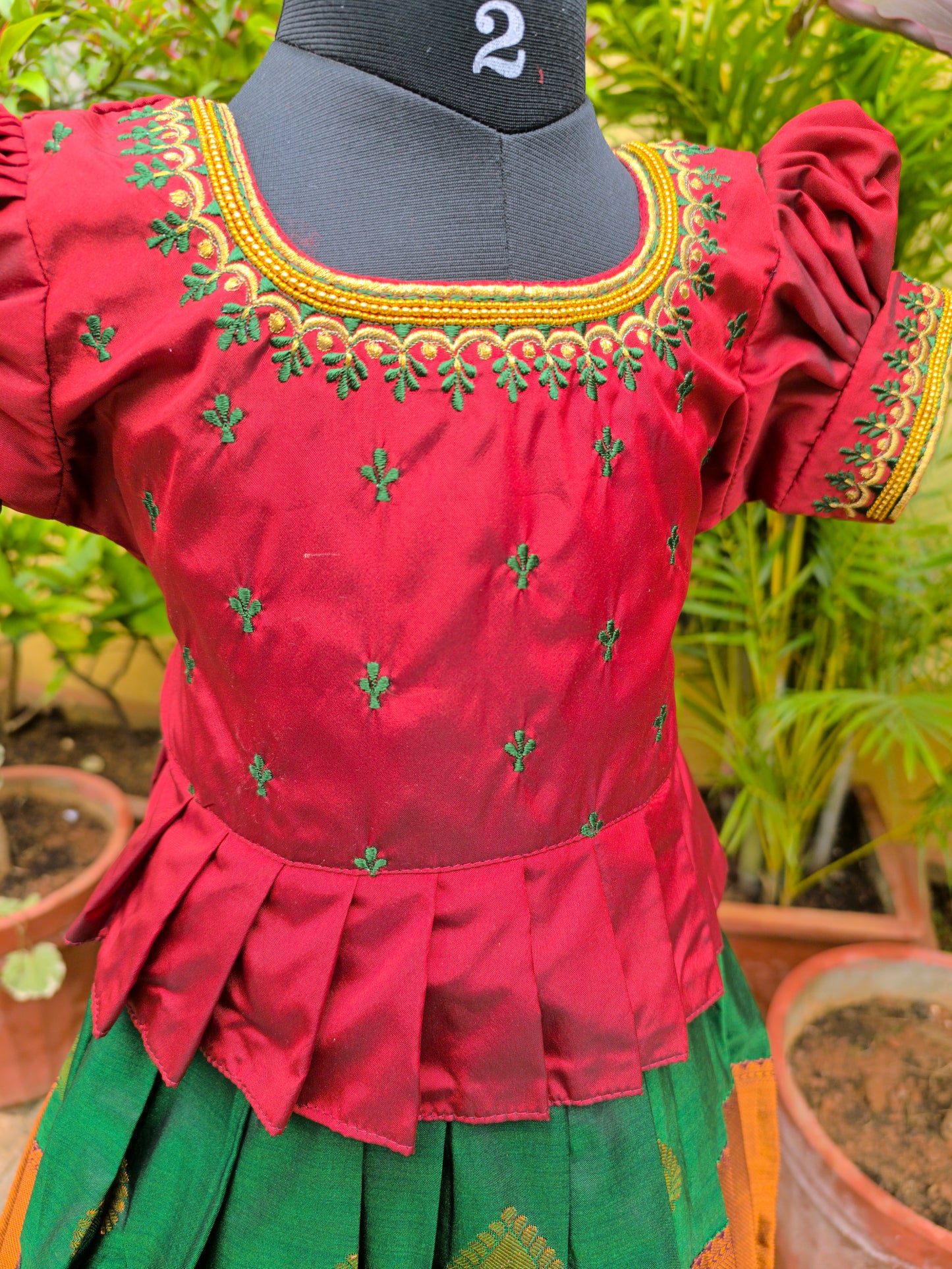 Green Rose - Semi Kanchipuram Pattu Frocks/Gown with Blouse