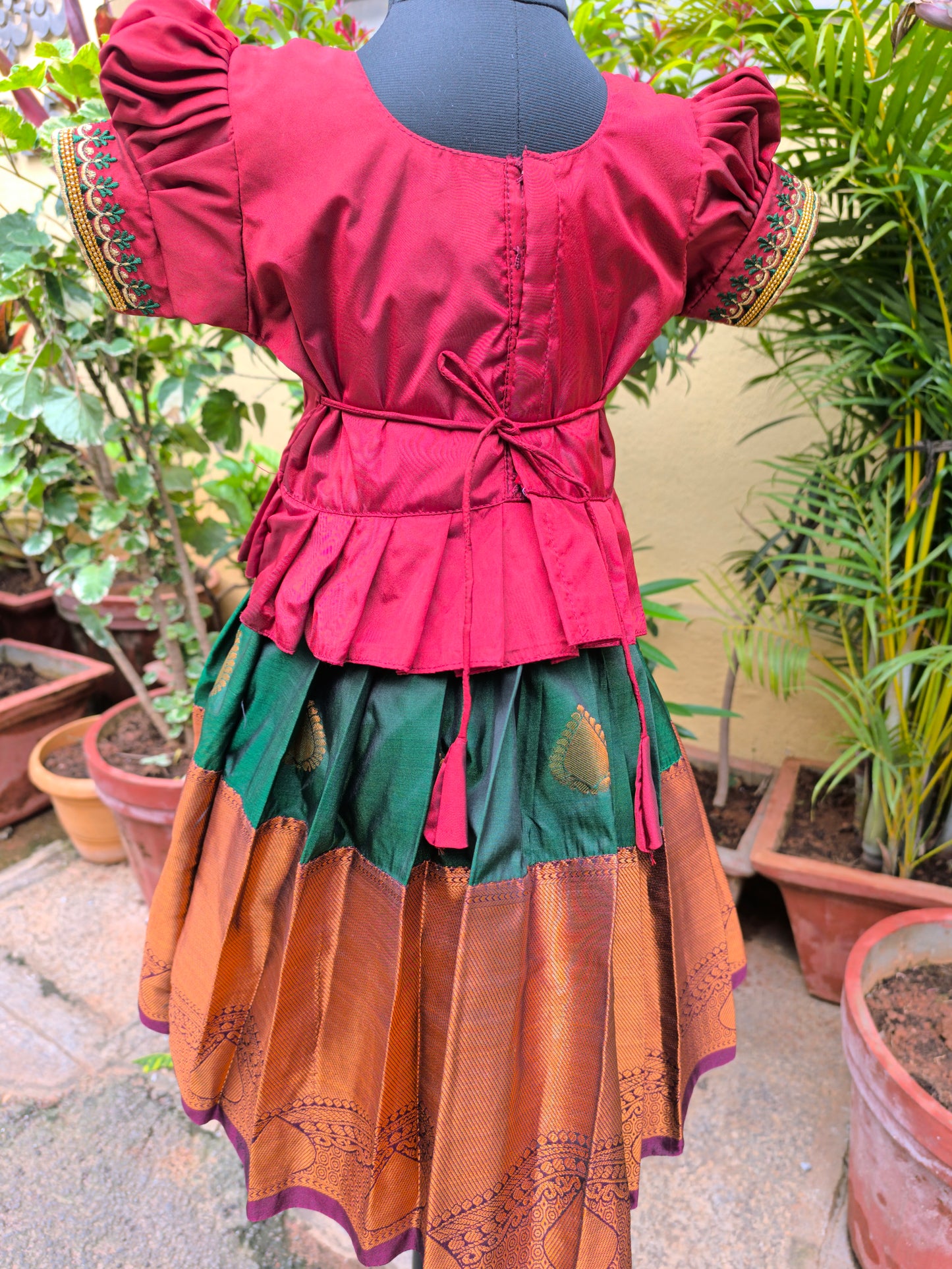 Green Rose - Semi Kanchipuram Pattu Frocks/Gown with Blouse