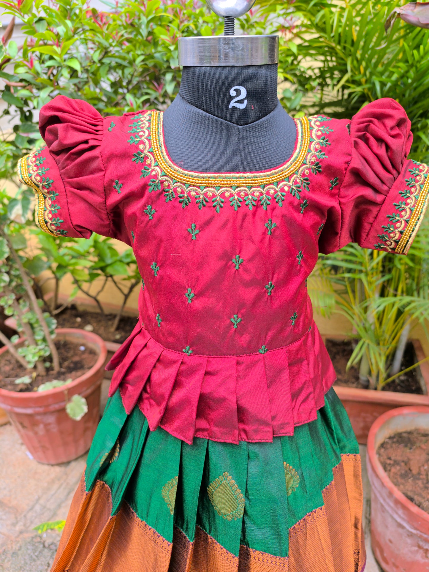 Green Rose - Semi Kanchipuram Pattu Frocks/Gown with Blouse