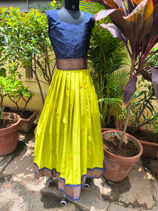 Calla Lilly - Paithani Pattu Frocks/Gown withNavy Blue Blouse