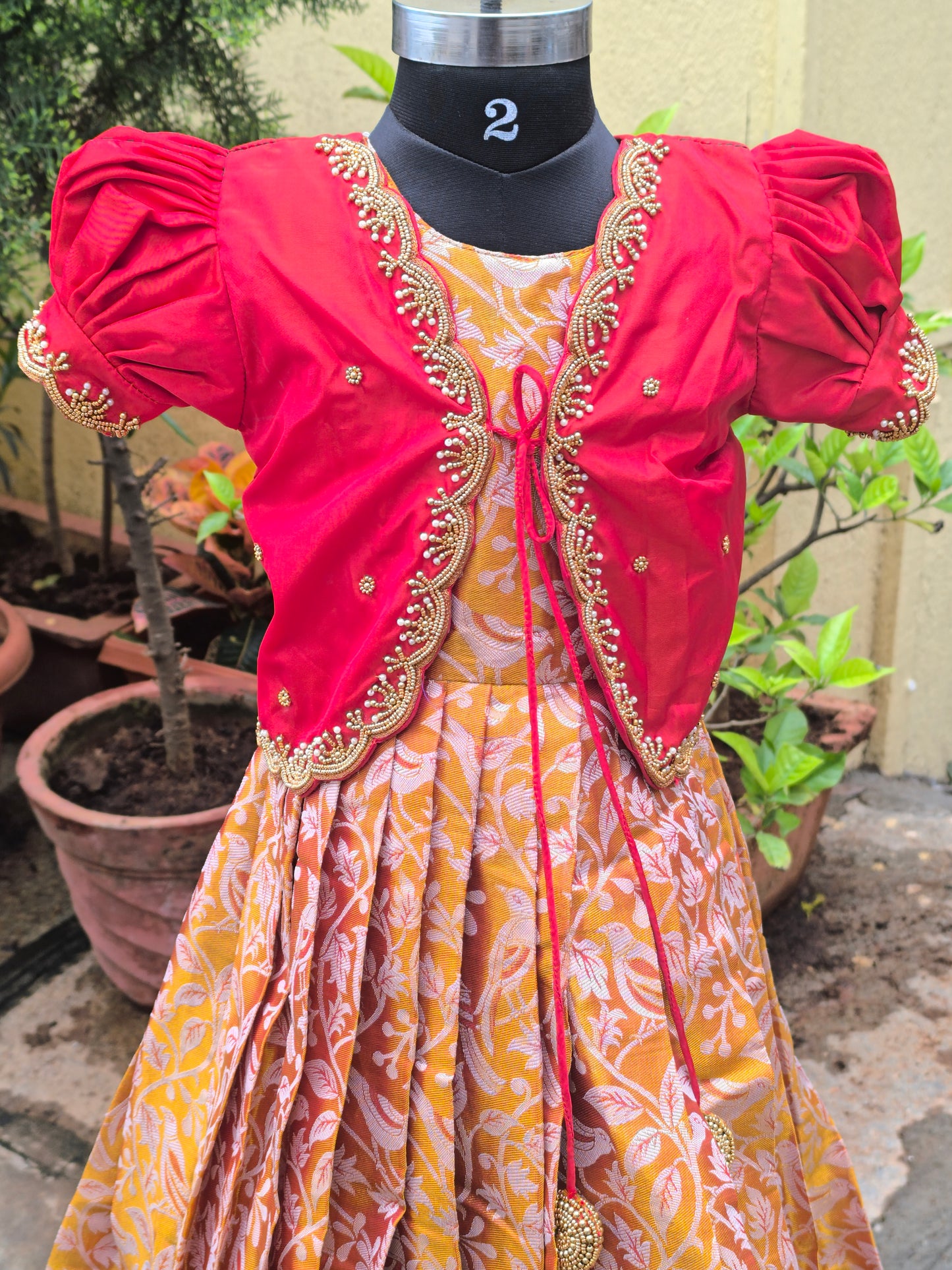 Begonia - Semi Kanchipuram Pattu Frocks/Gown with Detachable Overcoat