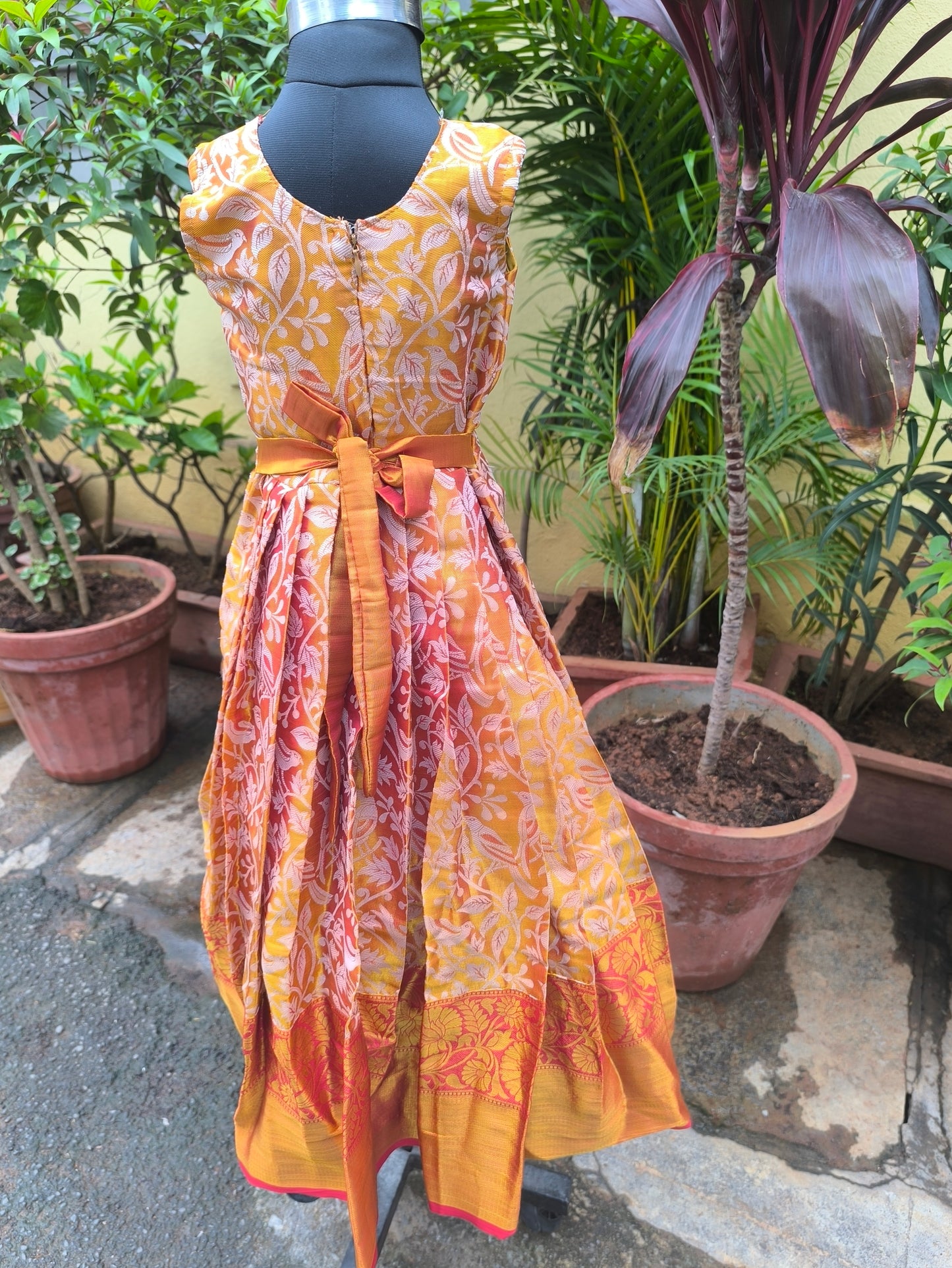 Begonia - Semi Kanchipuram Pattu Frocks/Gown with Detachable Overcoat