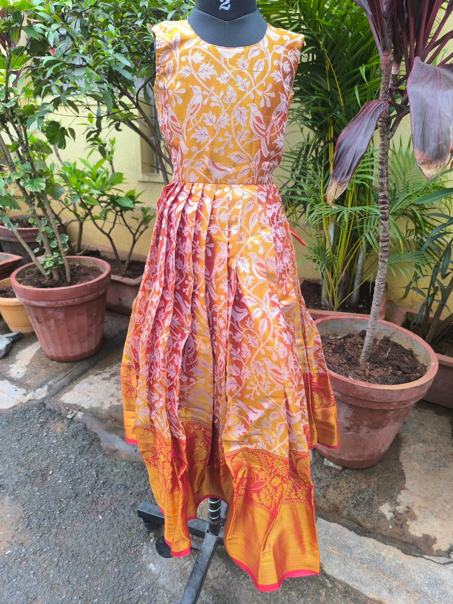 Begonia - Semi Kanchipuram Pattu Frocks/Gown with Detachable Overcoat