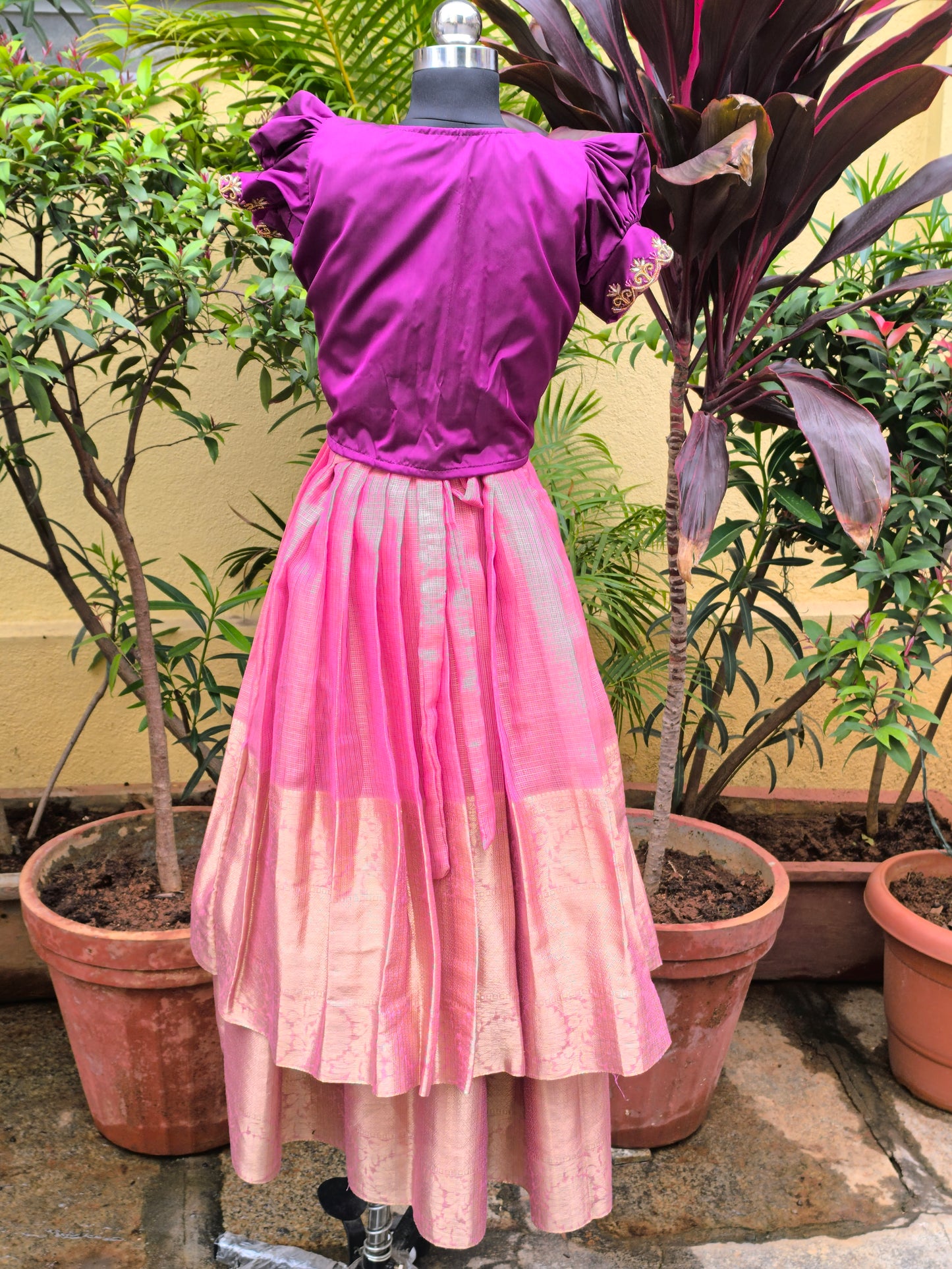 Peach Juliet - Tissue Silk Pattu Frocks/Gown with Detachable Overcoat