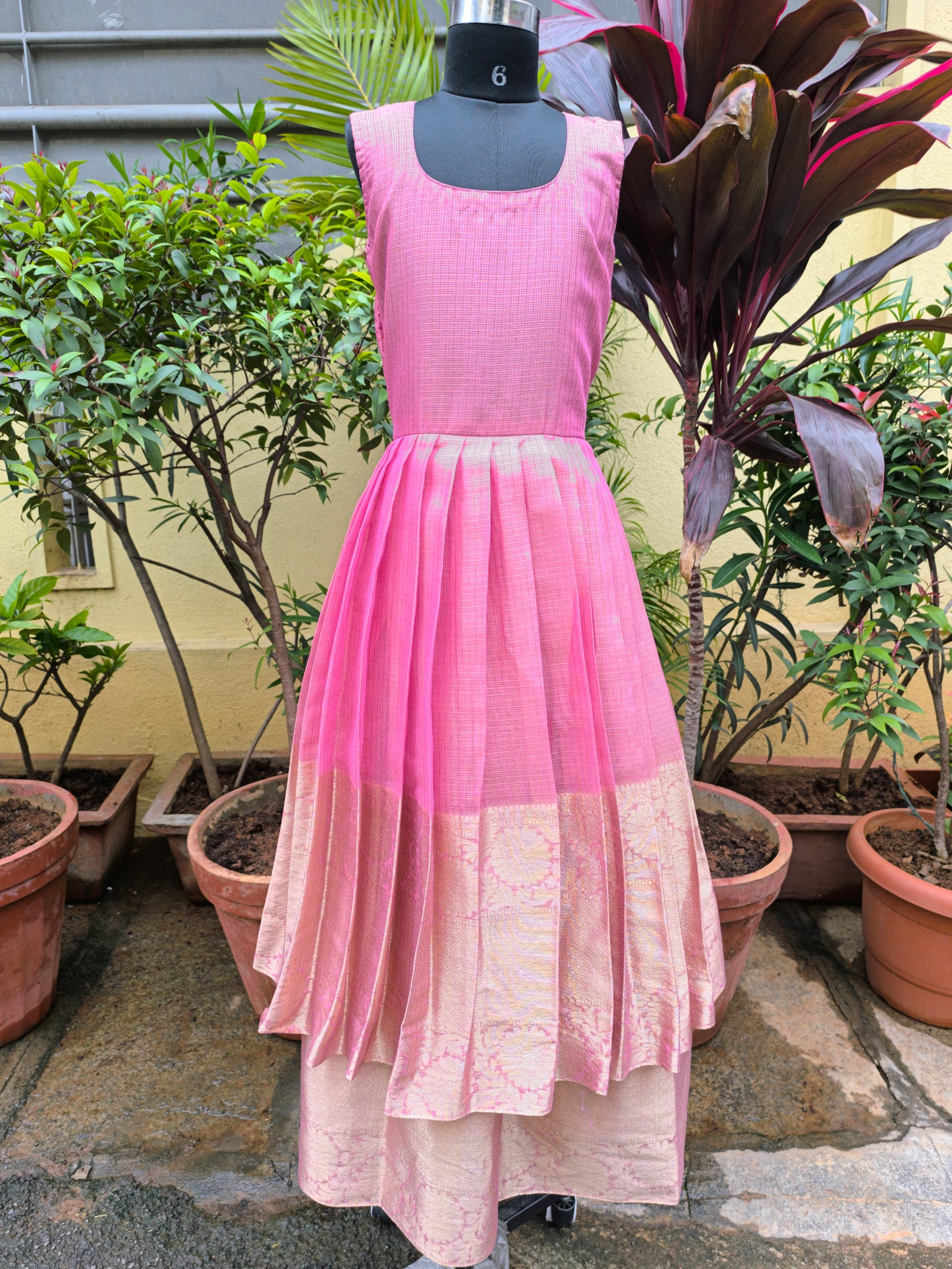 Peach Juliet - Tissue Silk Pattu Frocks/Gown with Detachable Overcoat