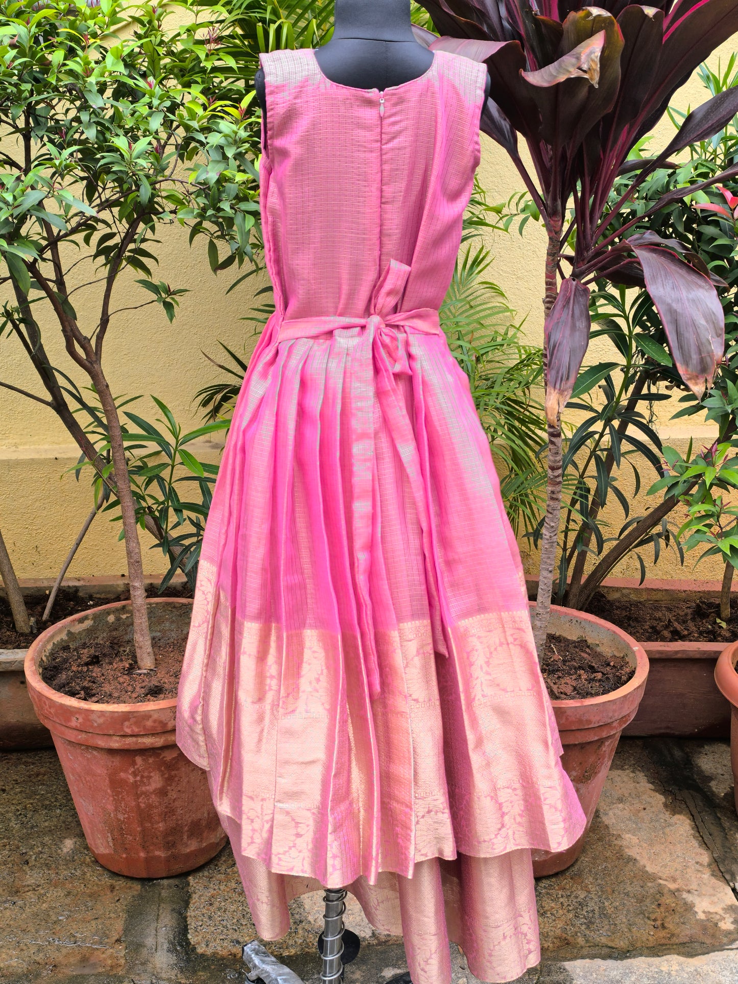 Peach Juliet - Tissue Silk Pattu Frocks/Gown with Detachable Overcoat